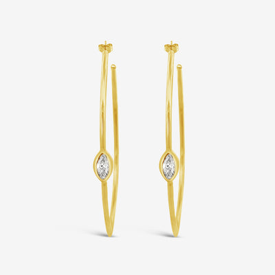 marquise cut diamond and gold hoop earrings