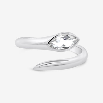 marquise shaped white topaz wrap ring in white gold