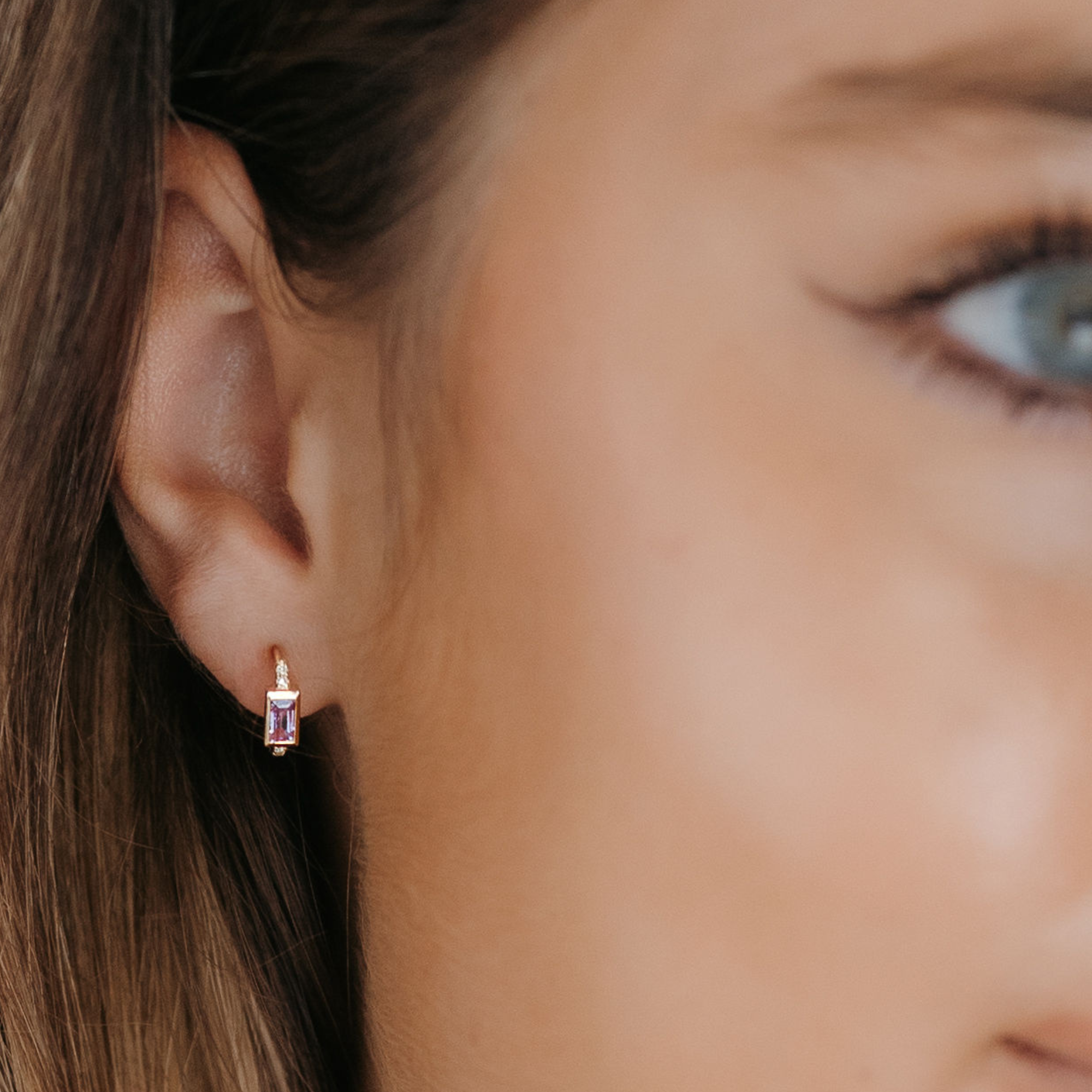 pink sapphire and diamond huggie earrings