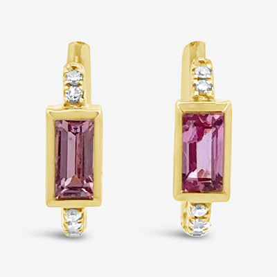 Bezel Set Pink Sapphire & Diamond Huggie Earrings