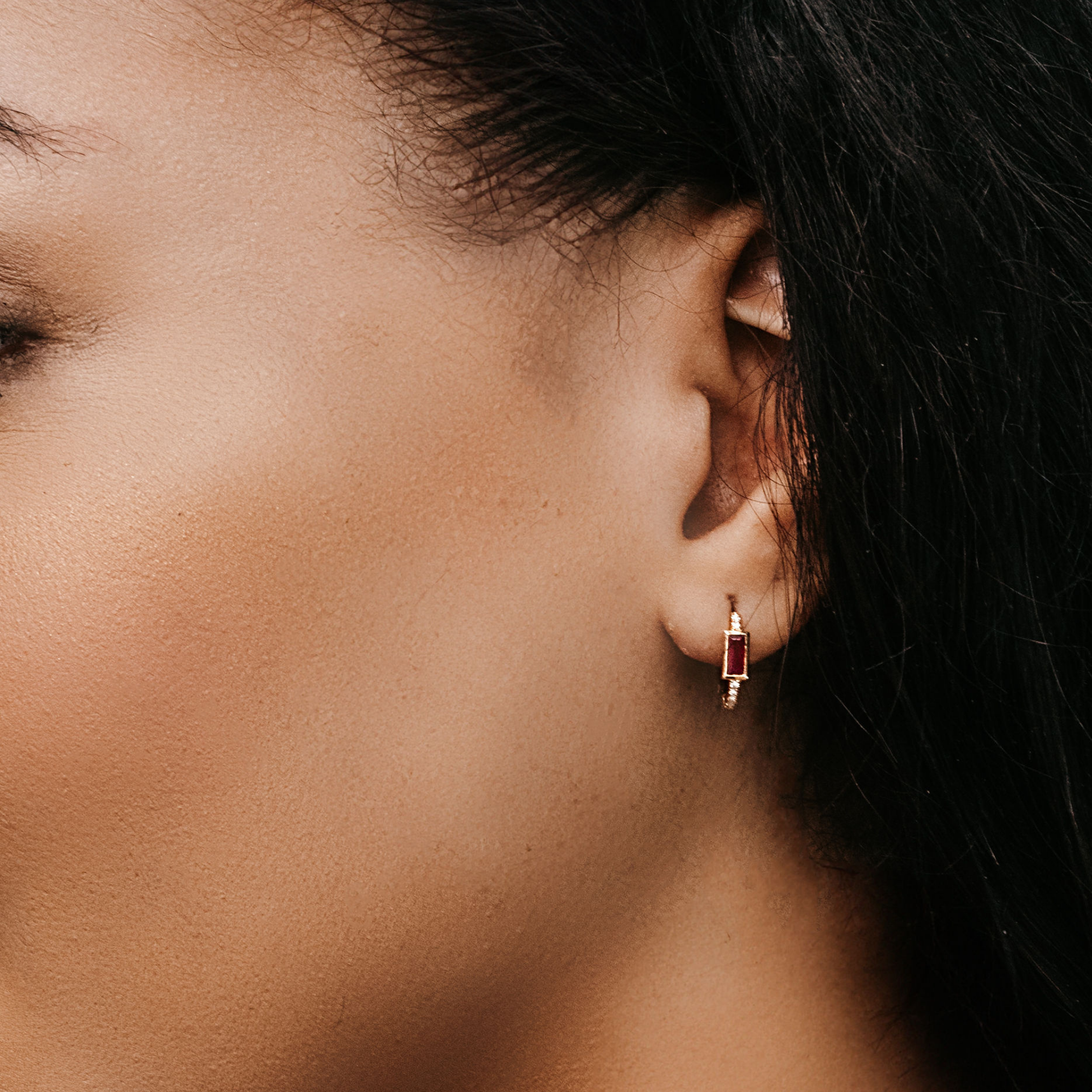 ruby and gold huggie earrings