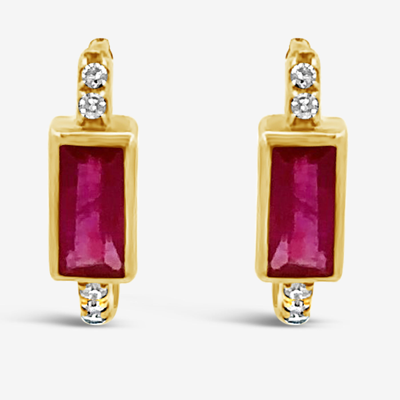 Bezel Set Ruby & Diamond Huggie Earrings