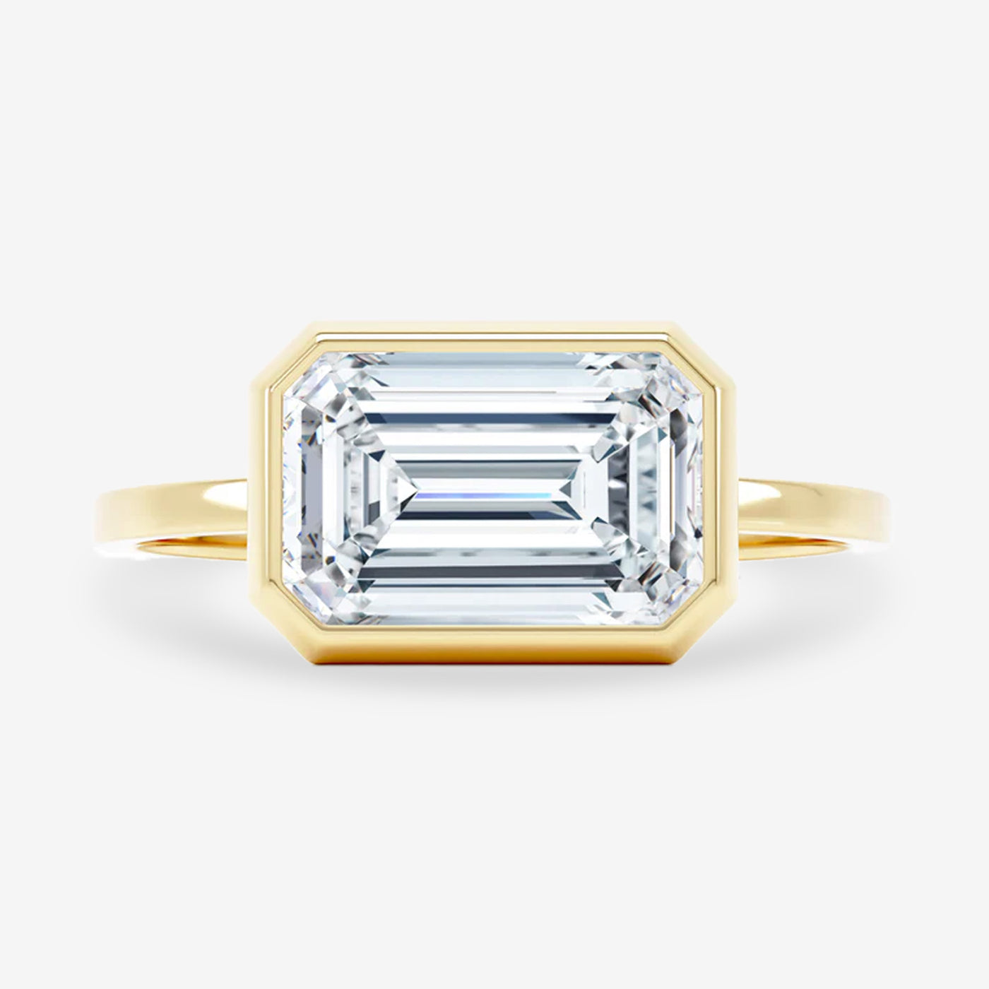 Bezel Solitaire - East-West -  Emerald Cut Engagement Ring