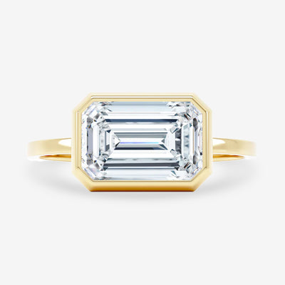 Bezel Solitaire - East-West -  Emerald Cut Engagement Ring