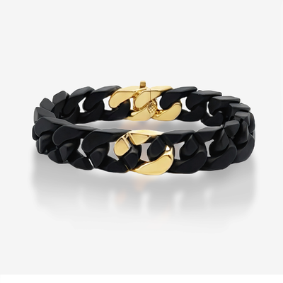 Black Ceramic & Gold Miami Cuban Link Bracelet