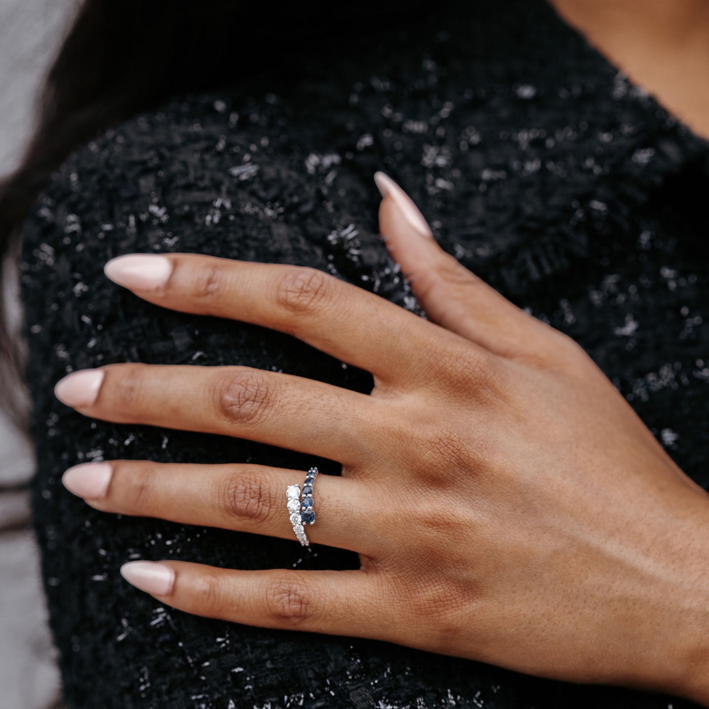 Blue Sapphire & Diamond Bypass Ring