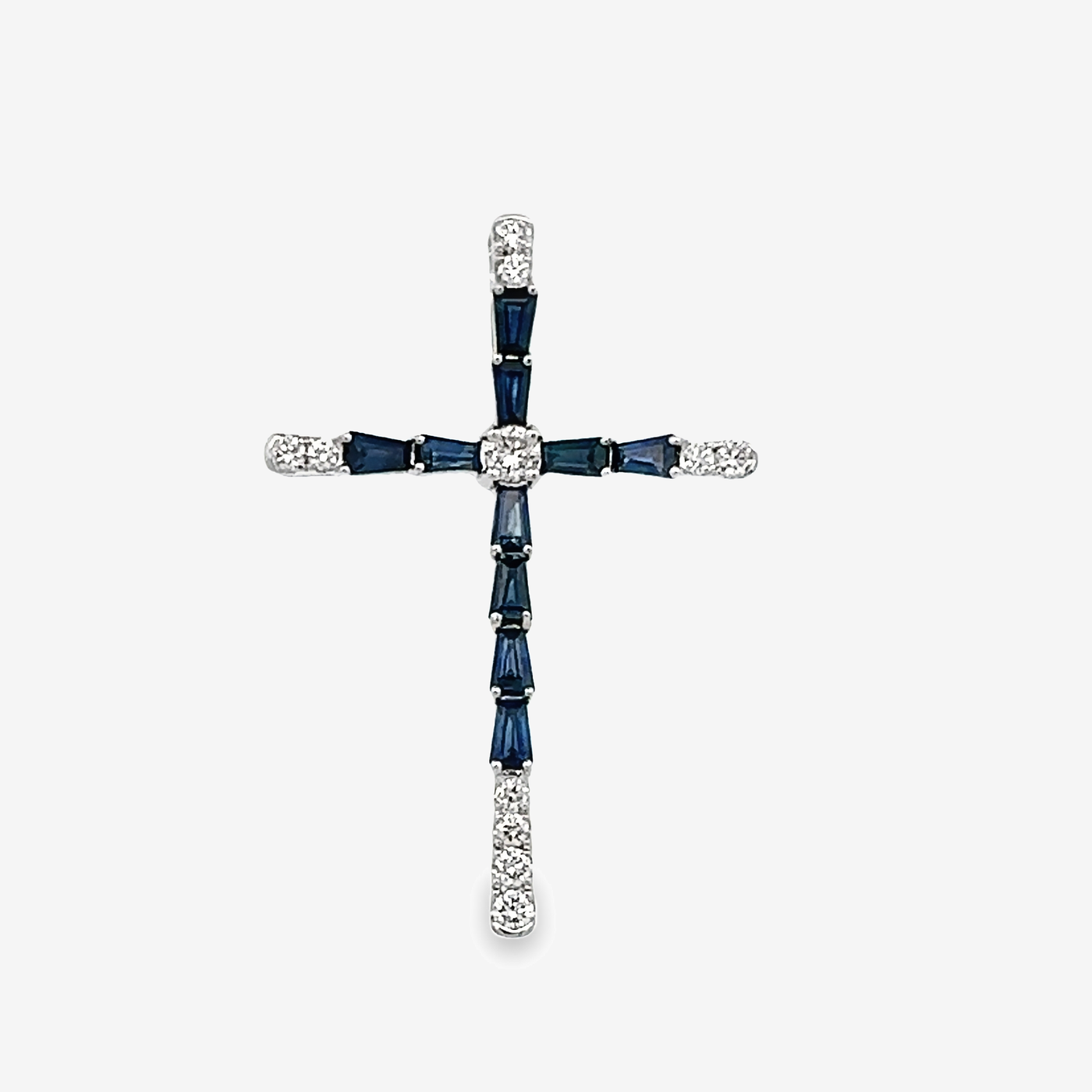 Blue Sapphire & Diamond Cross Pendant