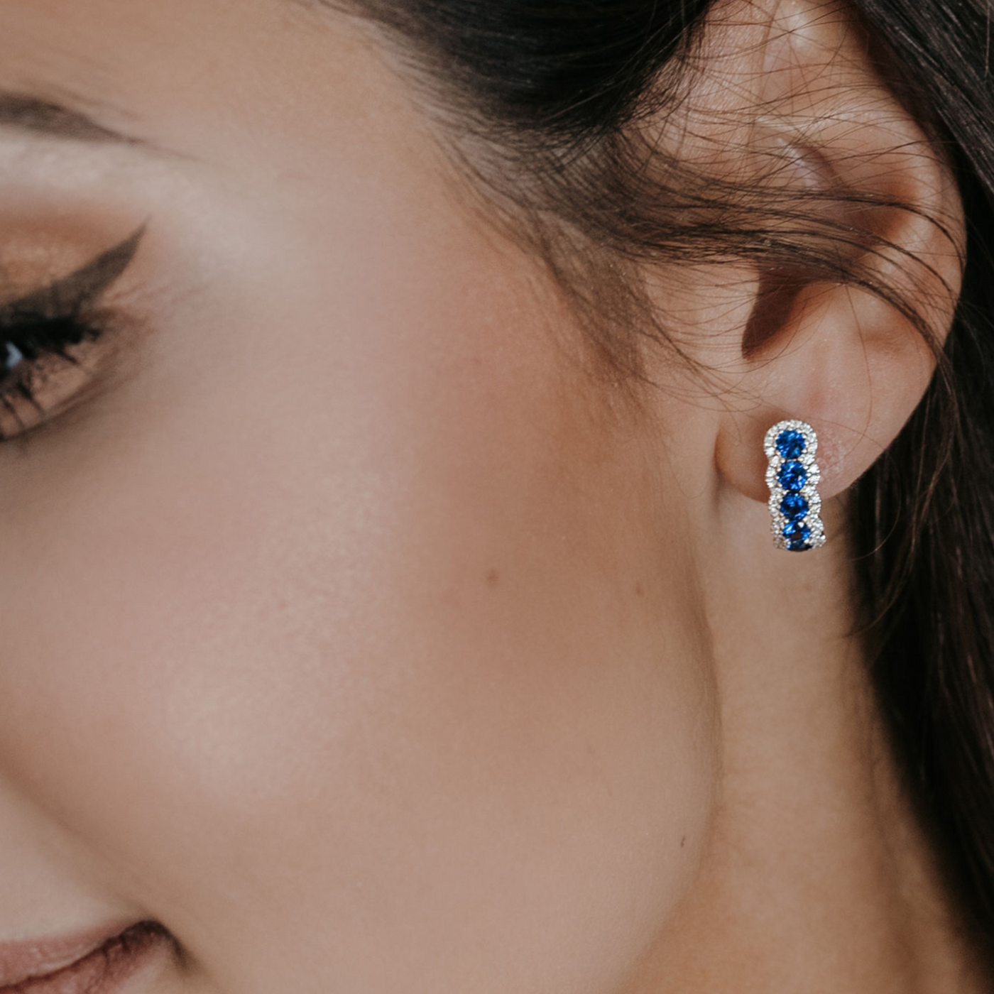 sapphire and diamond halo huggie earrings
