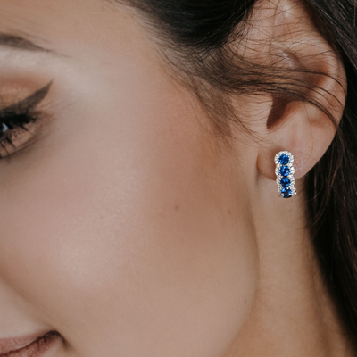 sapphire and diamond halo huggie earrings