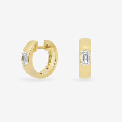 Burnished Emerald Cut Diamond Huggie Earrings