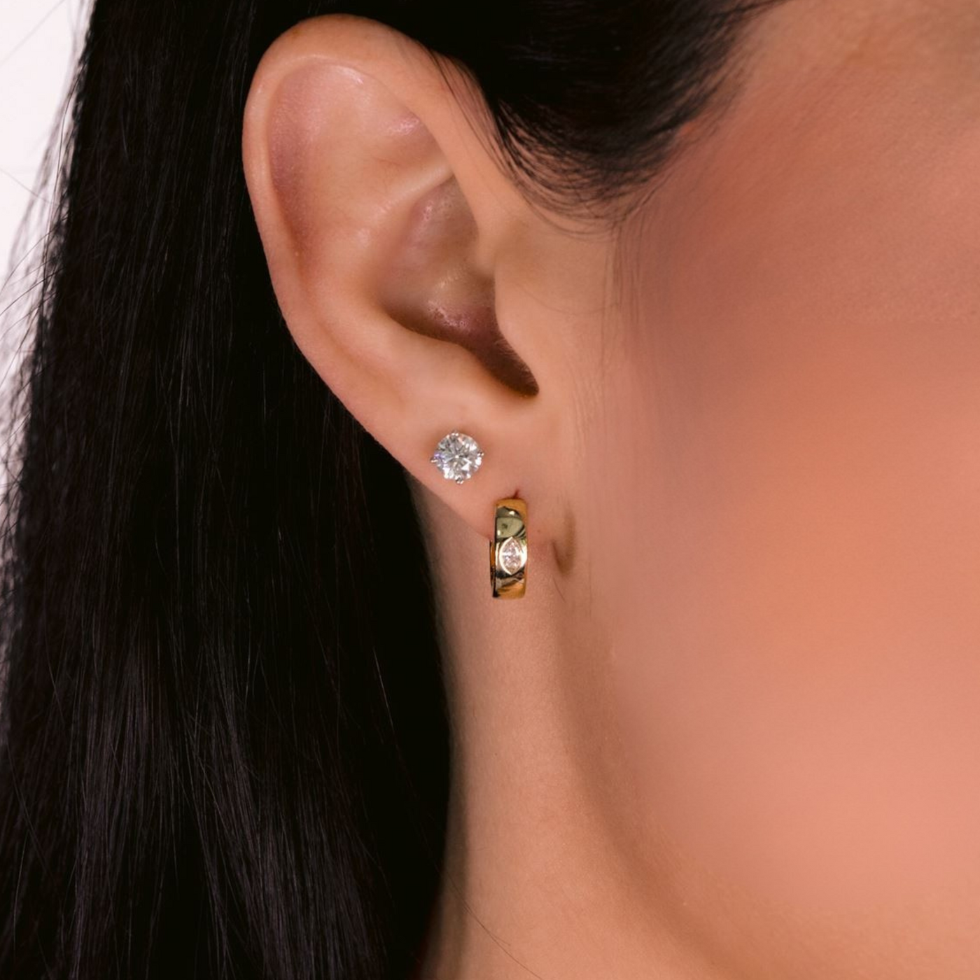 Burnished Marquise Diamond Huggie Earrings