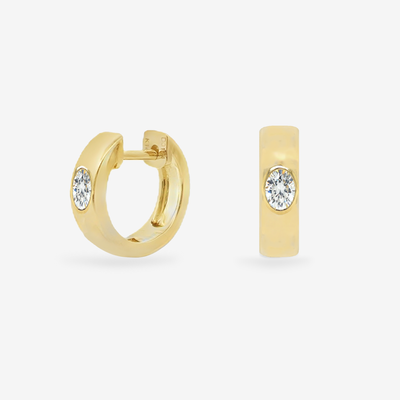 Burnished Oval Diamond Huggie Earrings