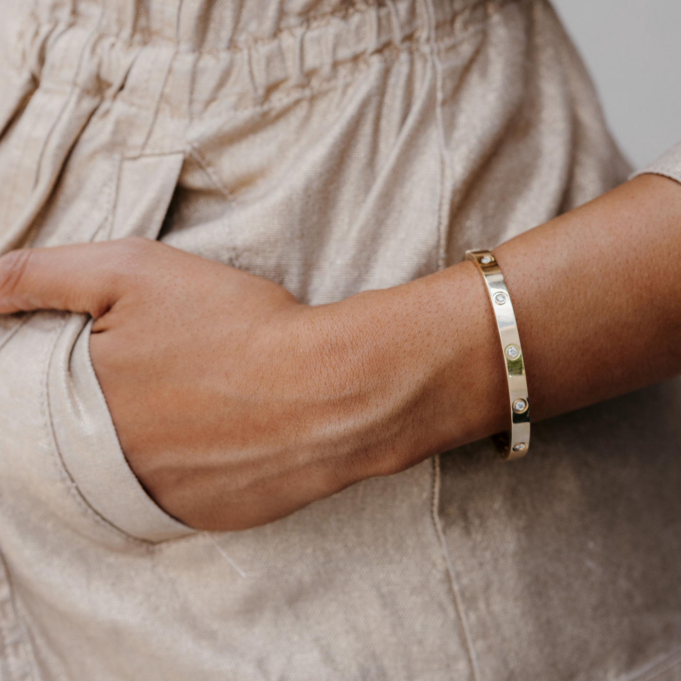 Burnished Diamond Bangle Bracelet