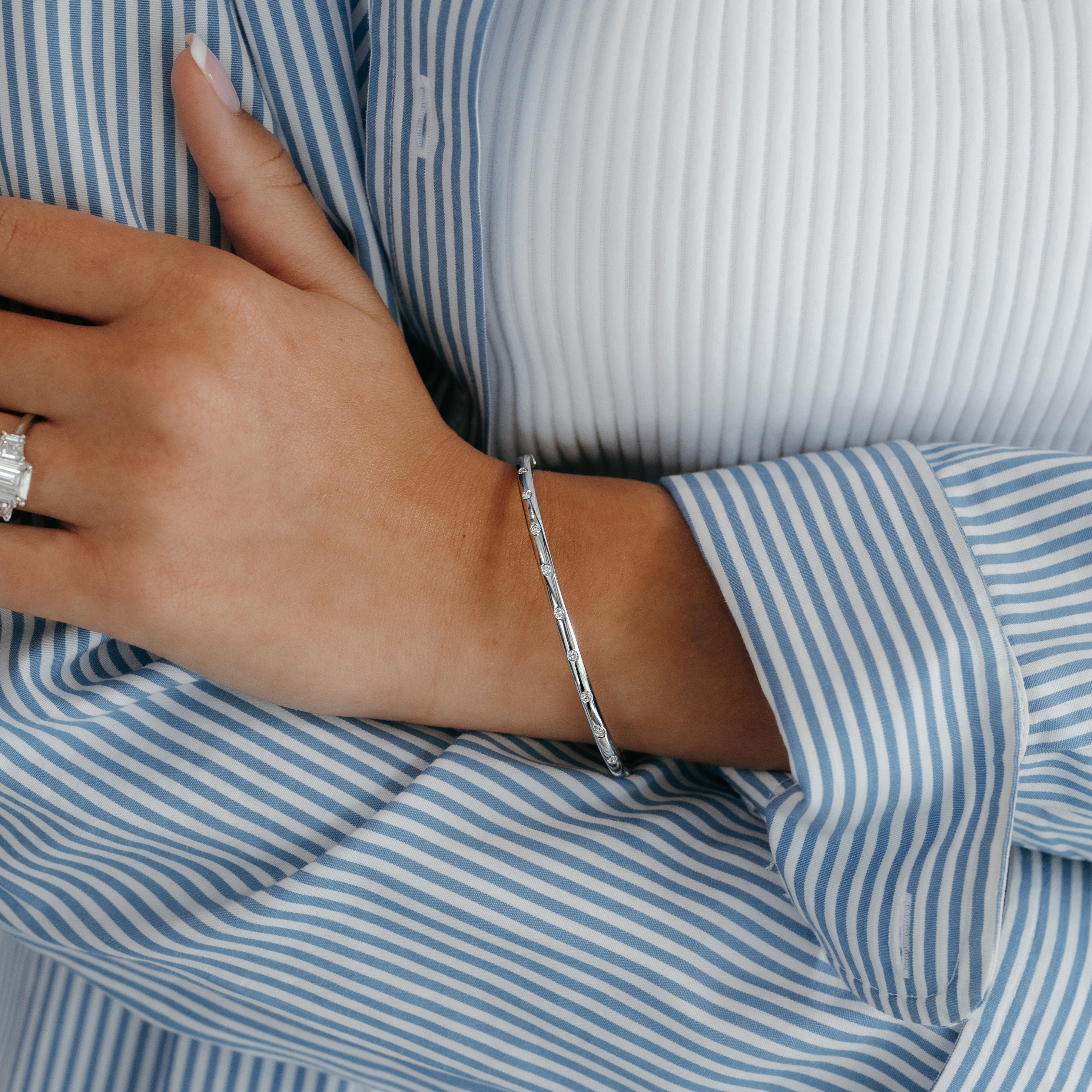 burnished diamonds and white gold bangle bracelet