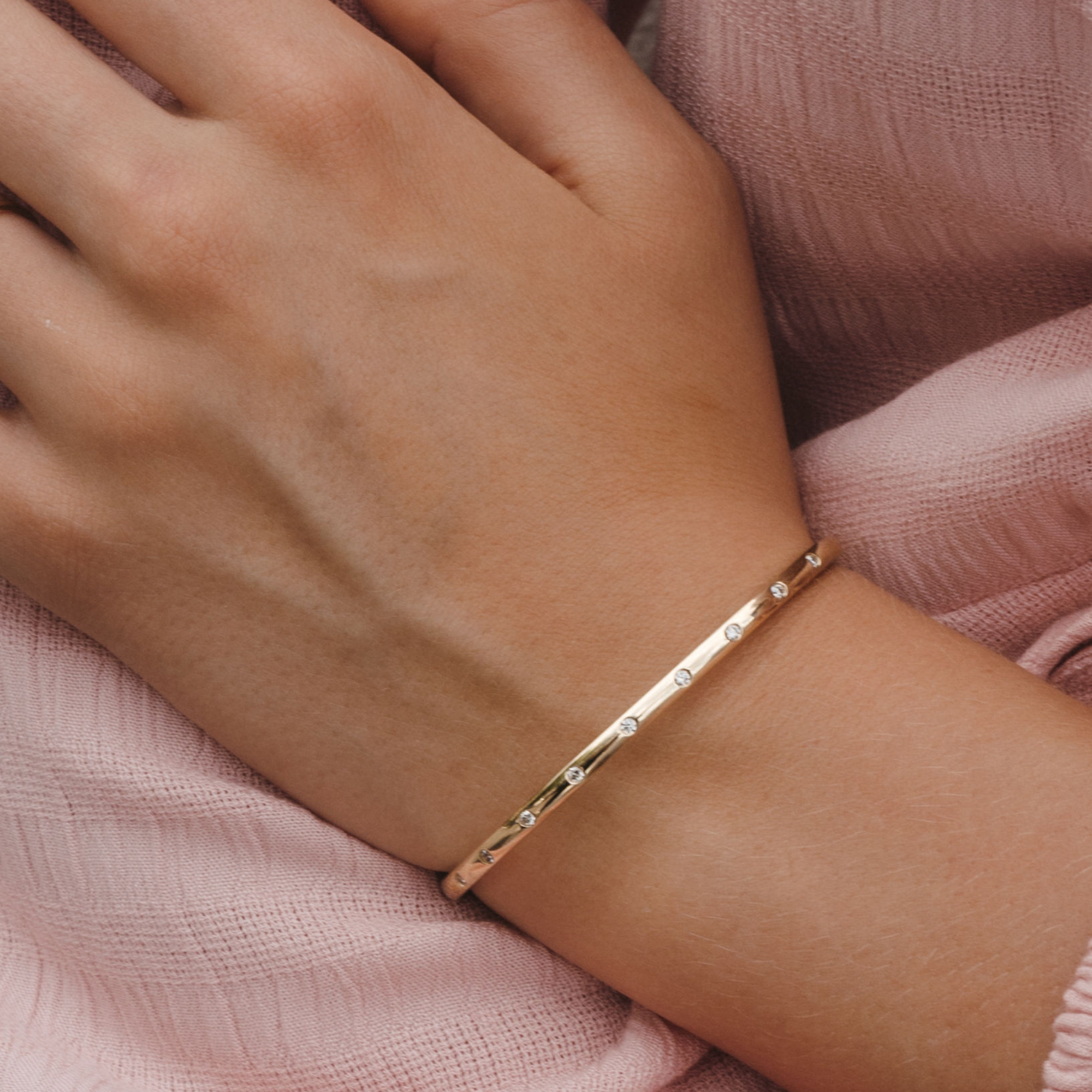 Burnished 9 Diamond Bangle Bracelet