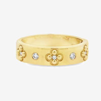 burnished diamond and gold bead detail ring