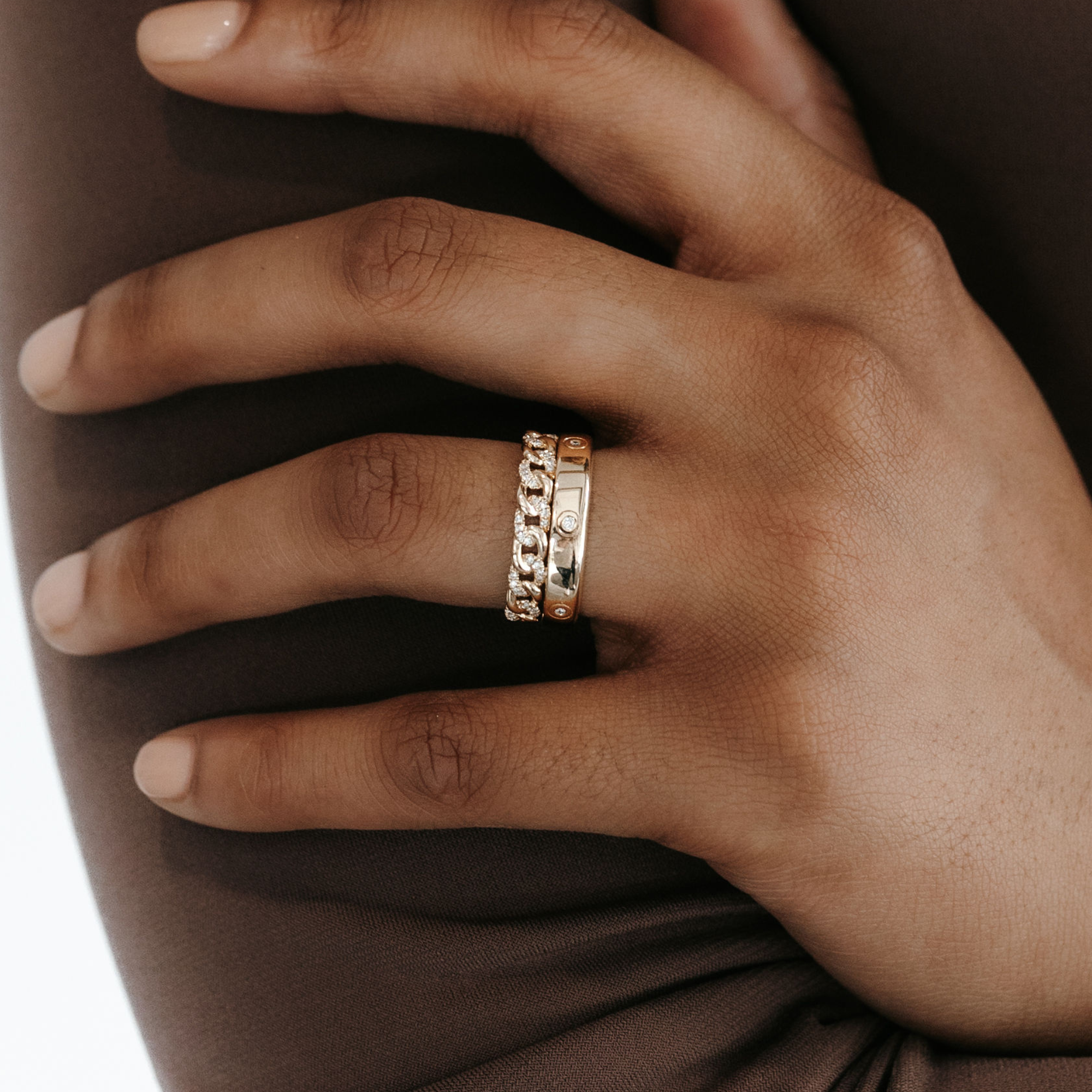 diamond and gold havana link stacked ring