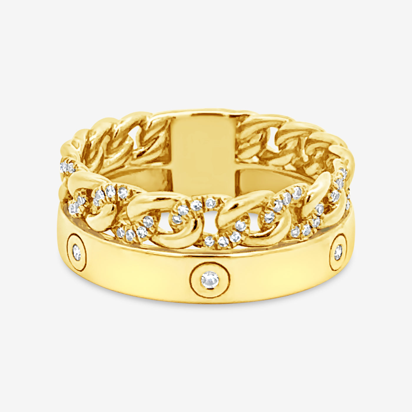 burnished diamond and gold havana link stacked ring