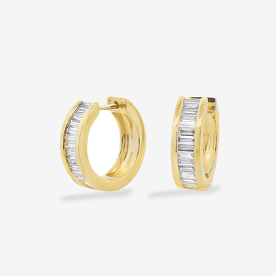 Channel Set Baguette 0.90CT Huggie Earrings