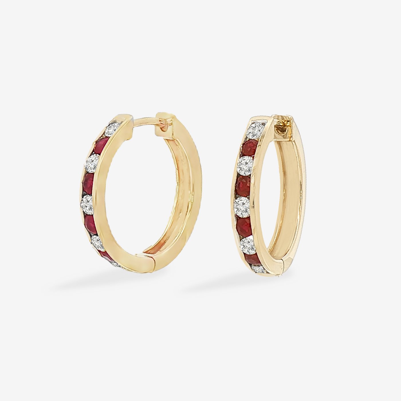 Channel Set Ruby & Diamond Hoop Earrings
