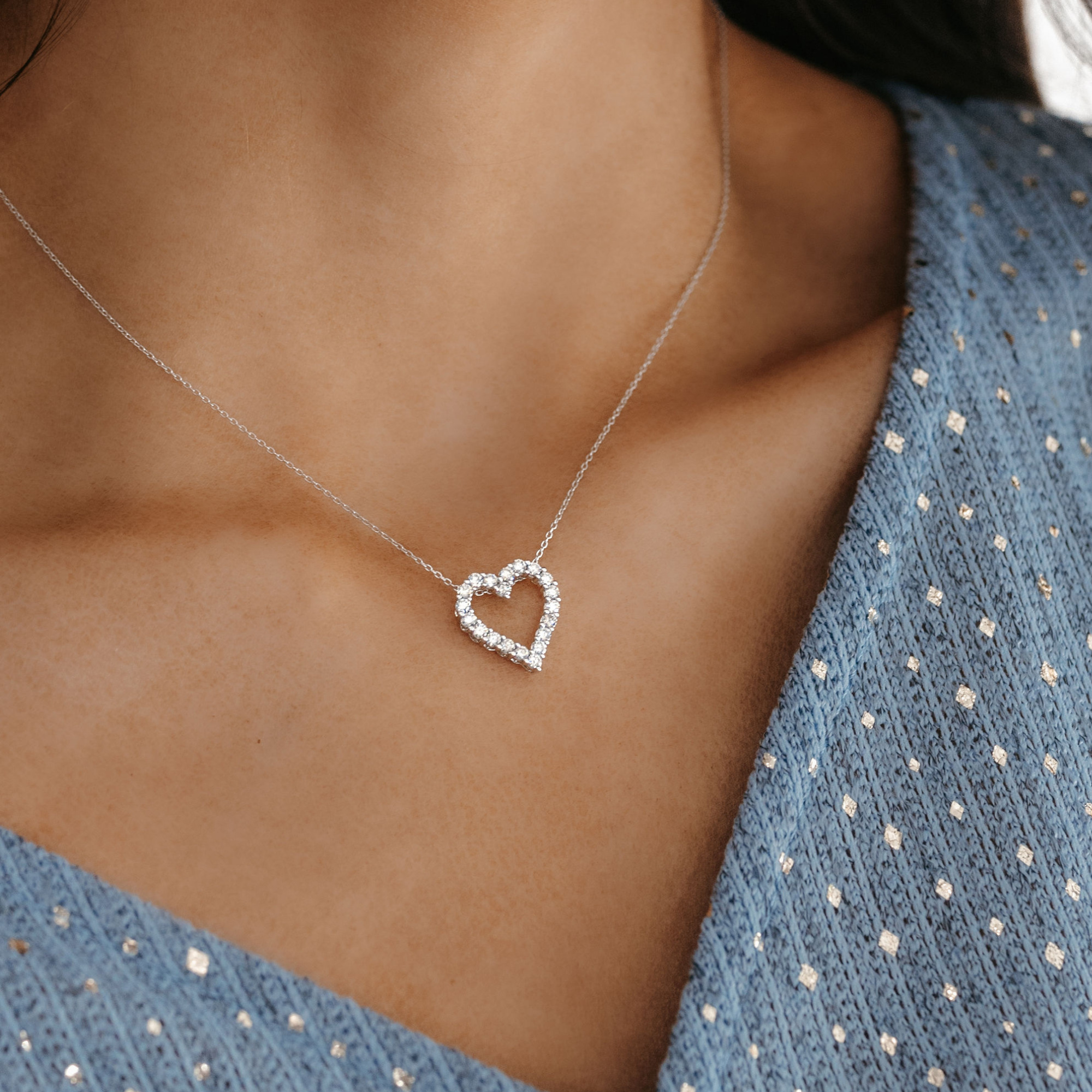 white gold diamond open heart necklace
