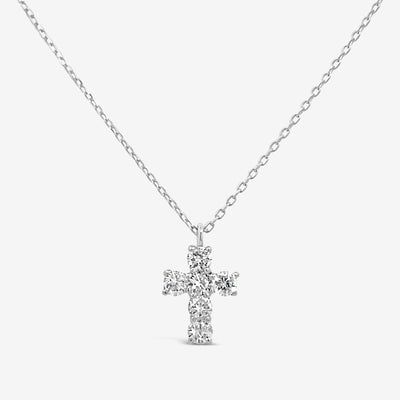 Classic Prong Set Diamond Cross Necklace