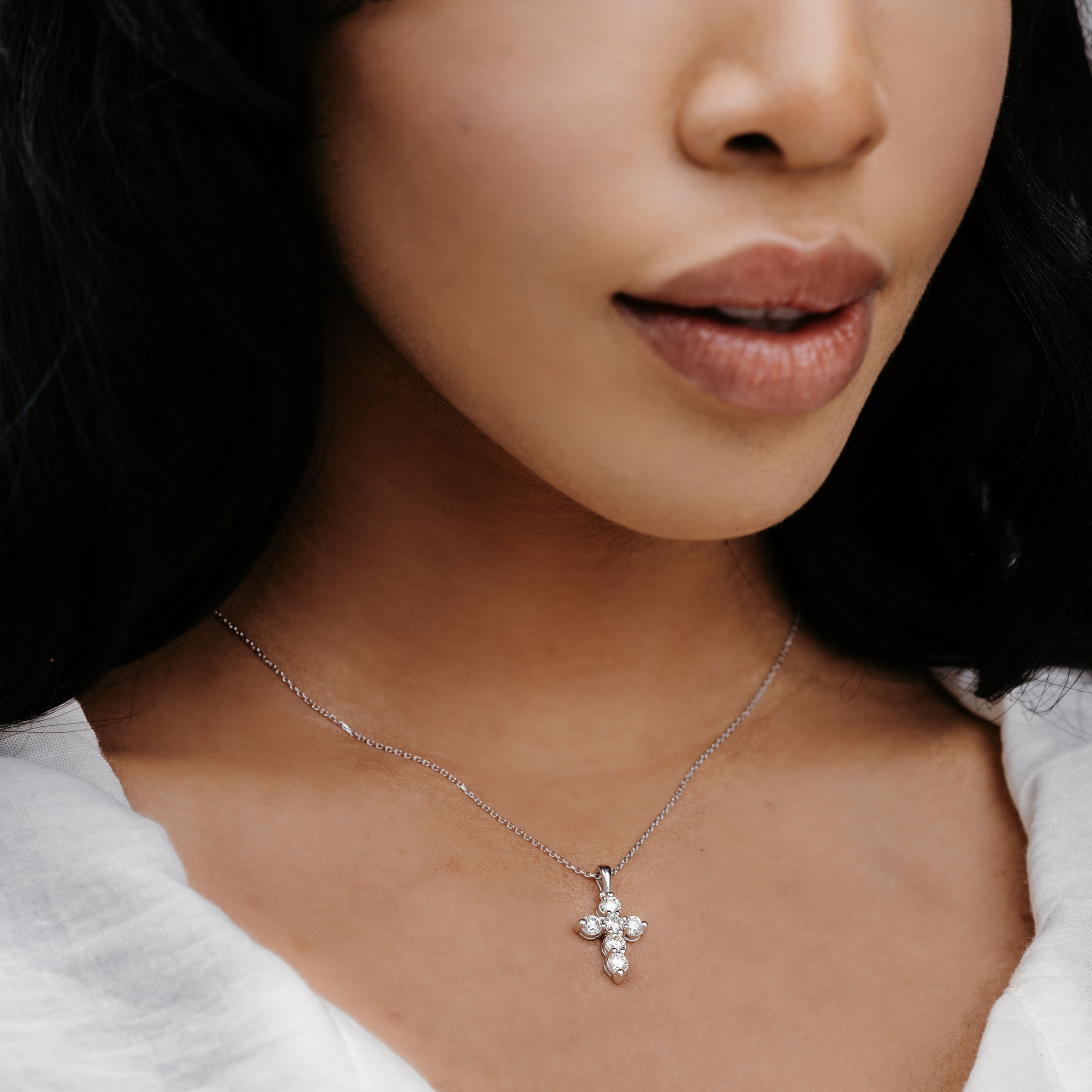 Classic Prong-set Diamond Cross Pendant