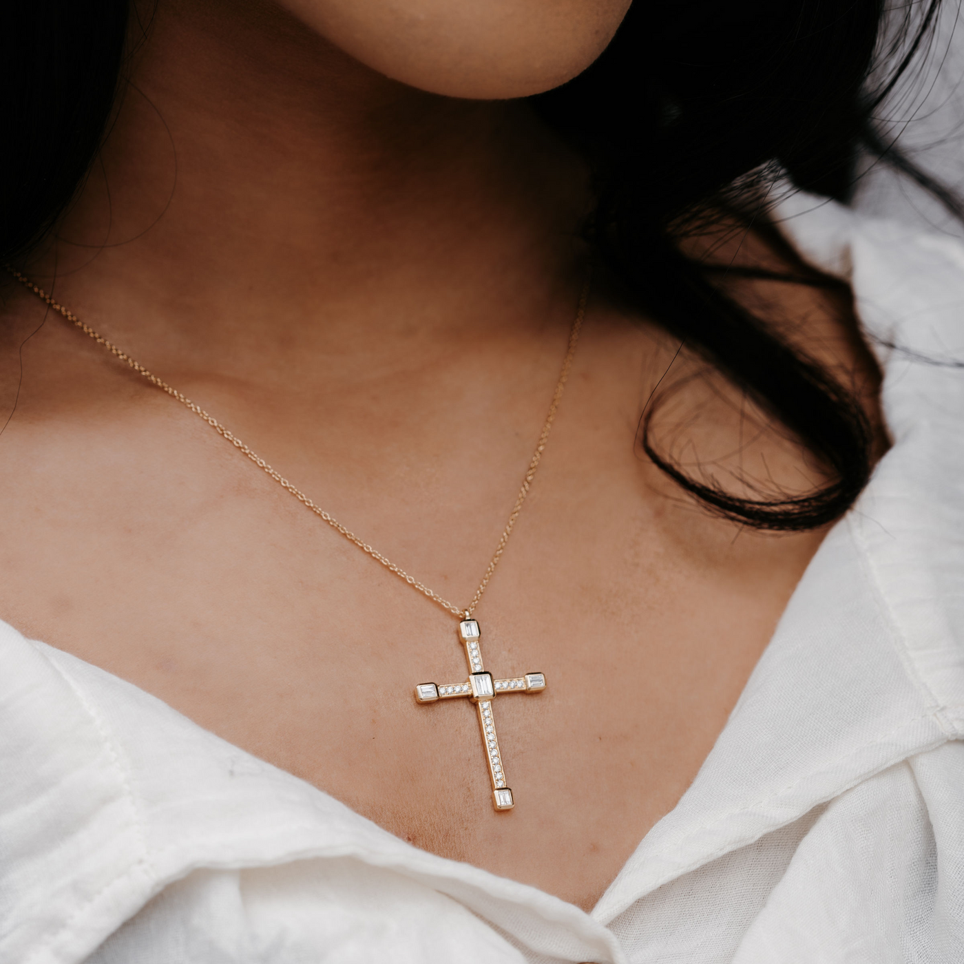 Contemporary Diamond Cross Necklace
