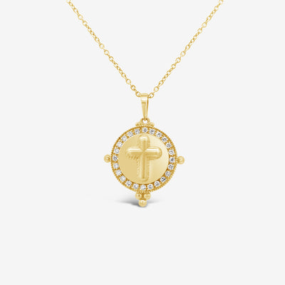 gold cross medallion necklace with diamonds
