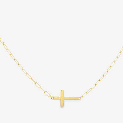St Phillip's cross gold paperclip chain necklace