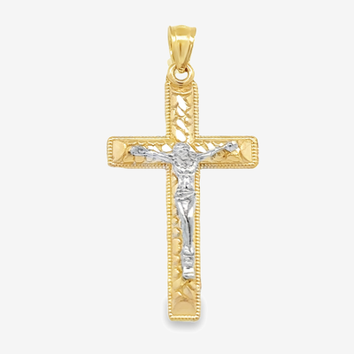 two tone gold crucifix pendant