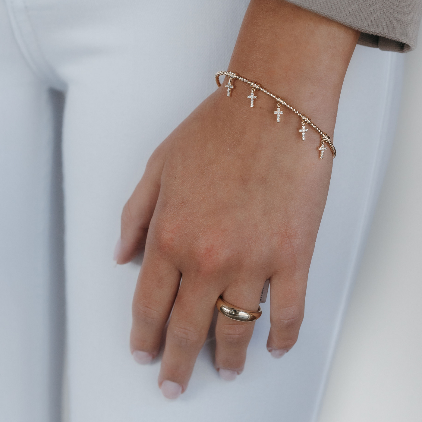 gold dangle crosses bangle bracelet