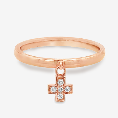 dangle diamond cross charm ring