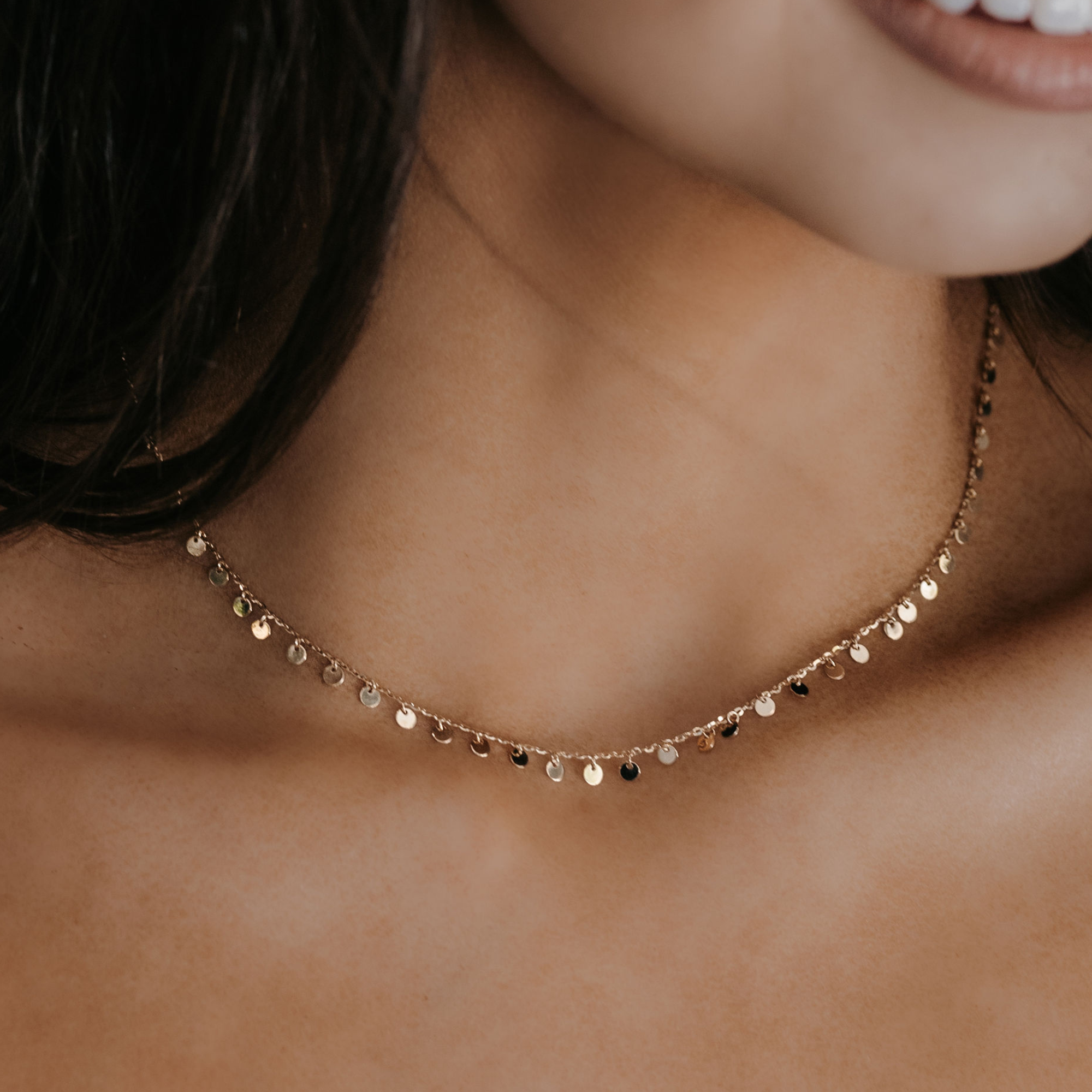 gold dangling discs necklace