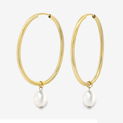 pearl drop and hoop earrings