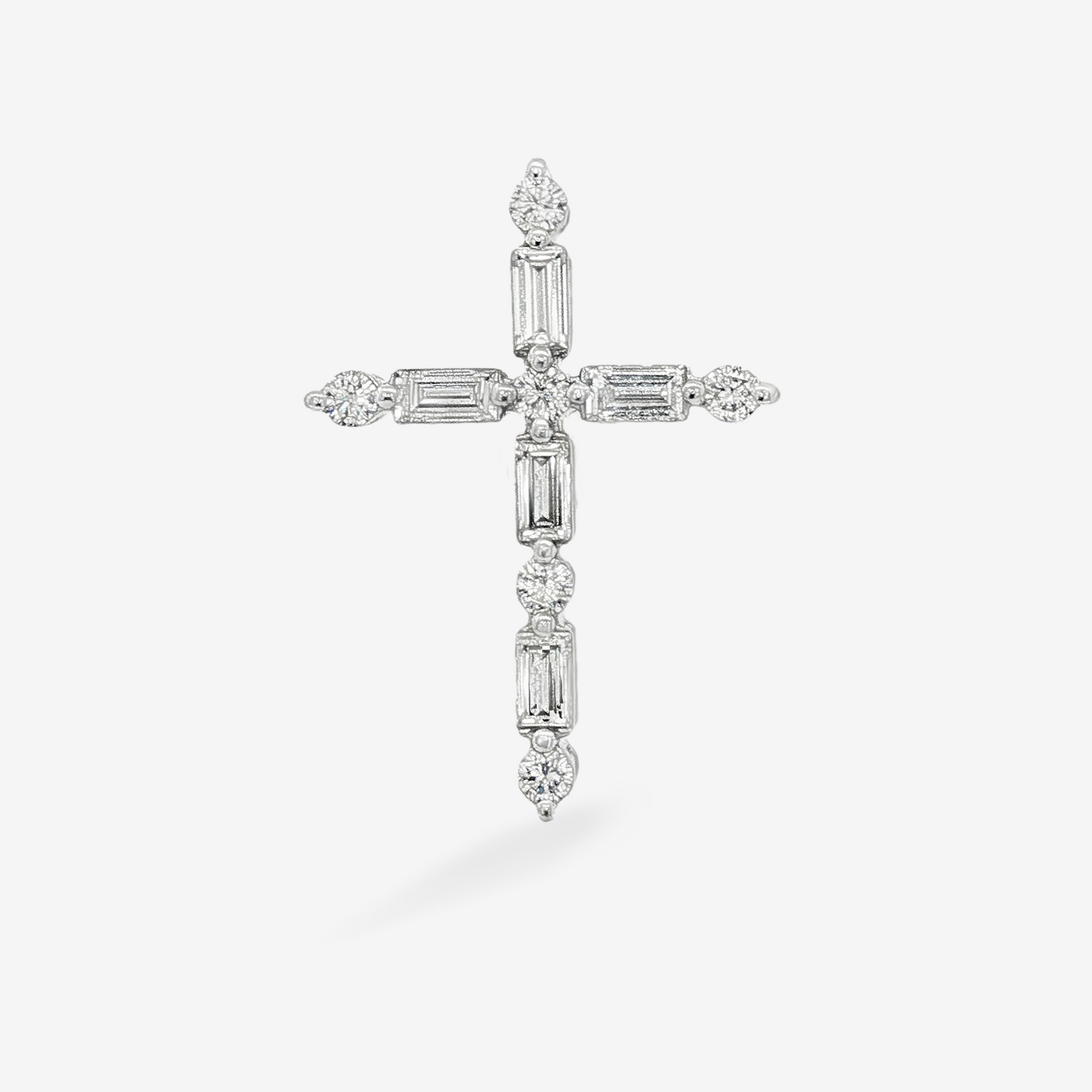 Delicate 0.45CT Baguette & Round Diamond Cross Pendant