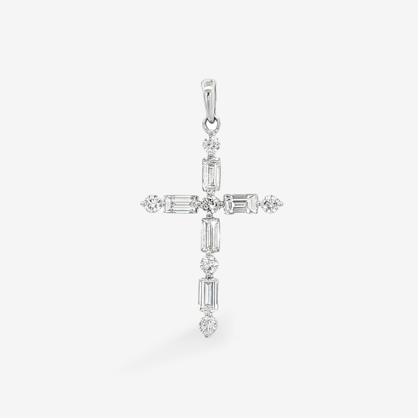 Delicate 0.85CT Baguette & Round Diamond Cross Pendant
