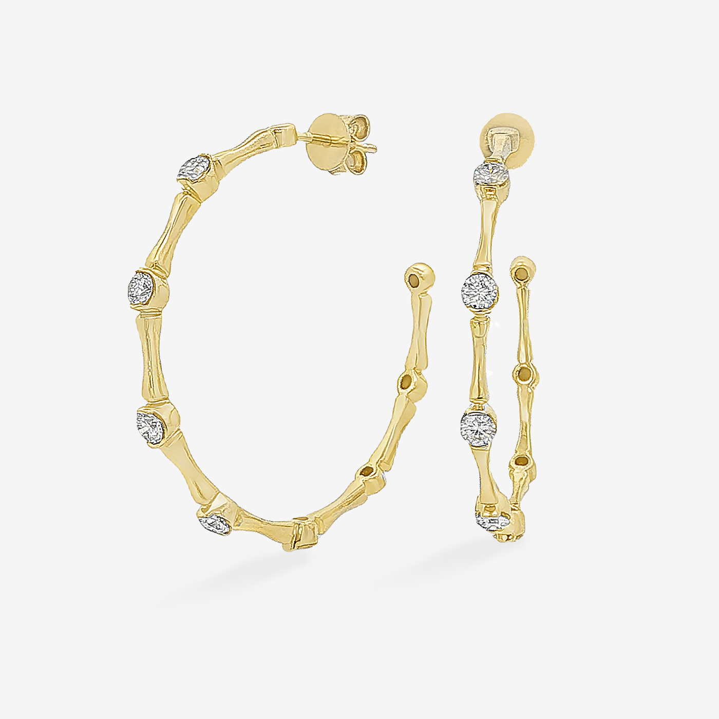 Diamond Bamboo Hoop Earrings