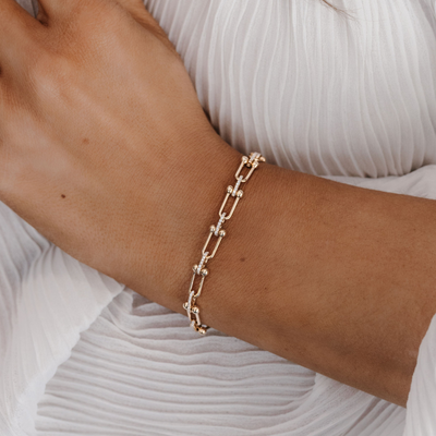diamond and gold bead link bracelet