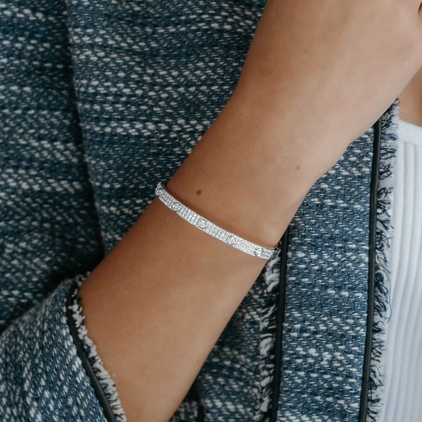 white gold pave diamond bangle bracelet