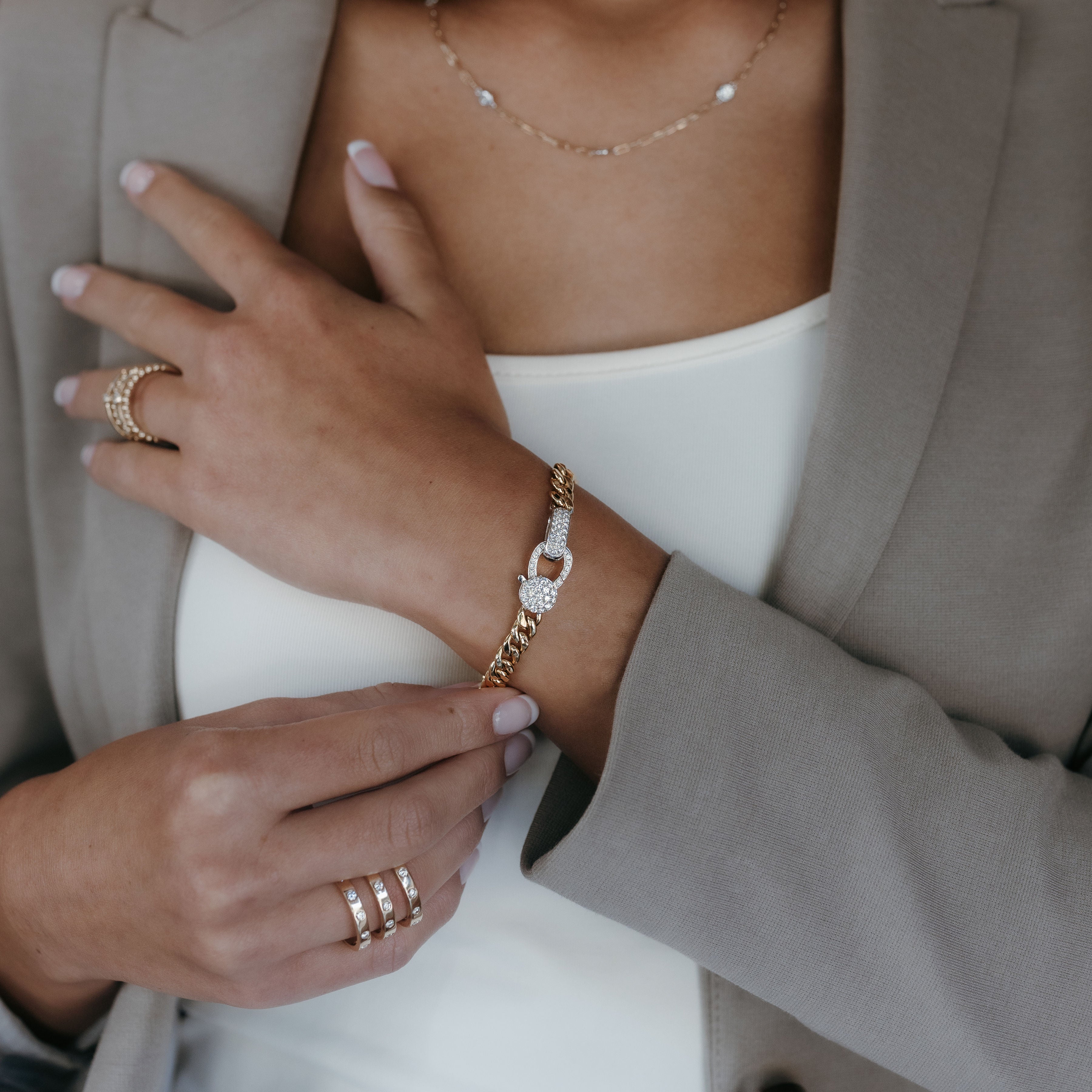 diamond clasp gold havana link bracelet