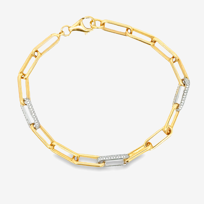 diamond and gold paperclip link bracelet