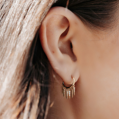 diamond fringe huggie earrings