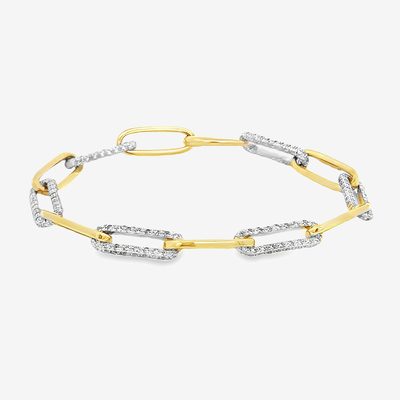 Diamond and gold paperclip link bracelet