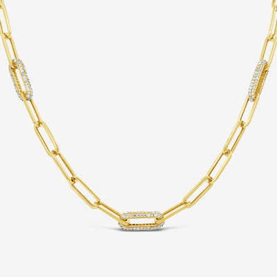 diamond and gold paperclip necklace