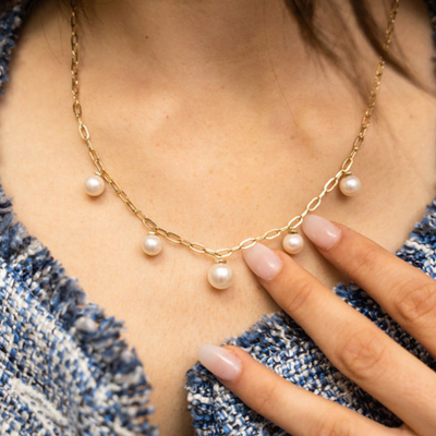 Diamond & Pearl Drops Necklace