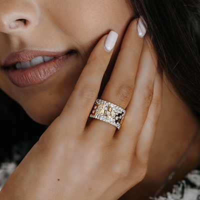 burnished diamond and gold ring