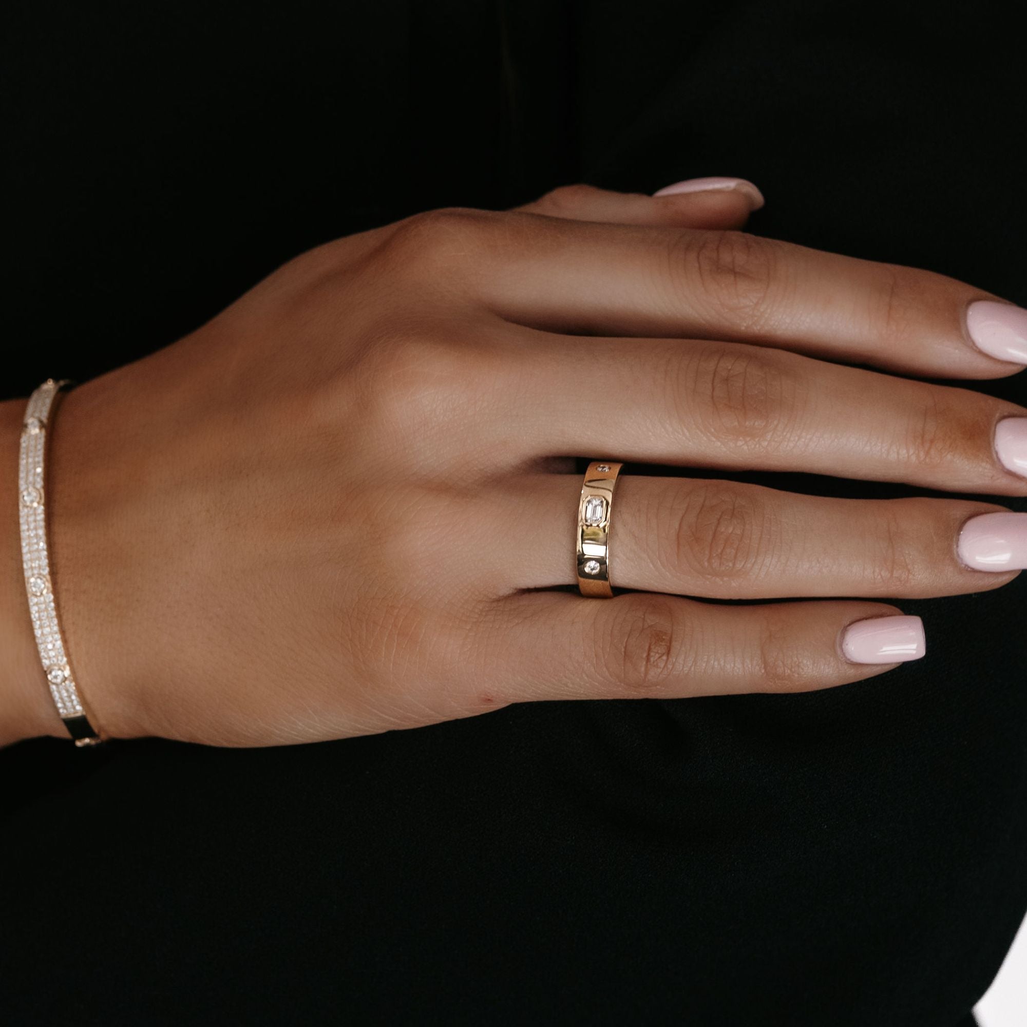 burnished diamond and gold ring