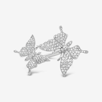 white gold double butterfly pave diamond ring