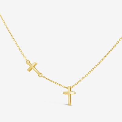 double gold cross necklace